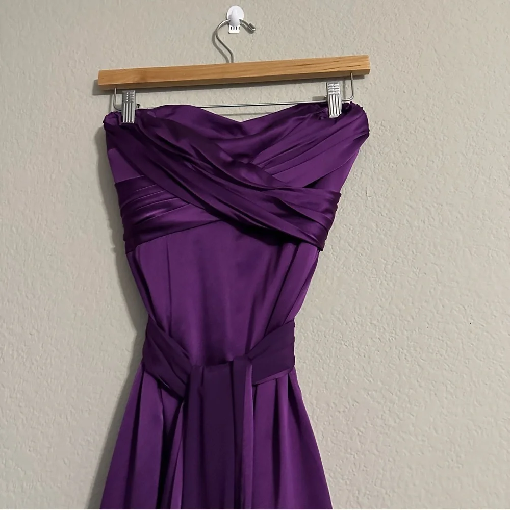 David Meister Purple Satin Regencycore Strapless Cocktail Midi Dresss Size 4 - Picture 7 of 15